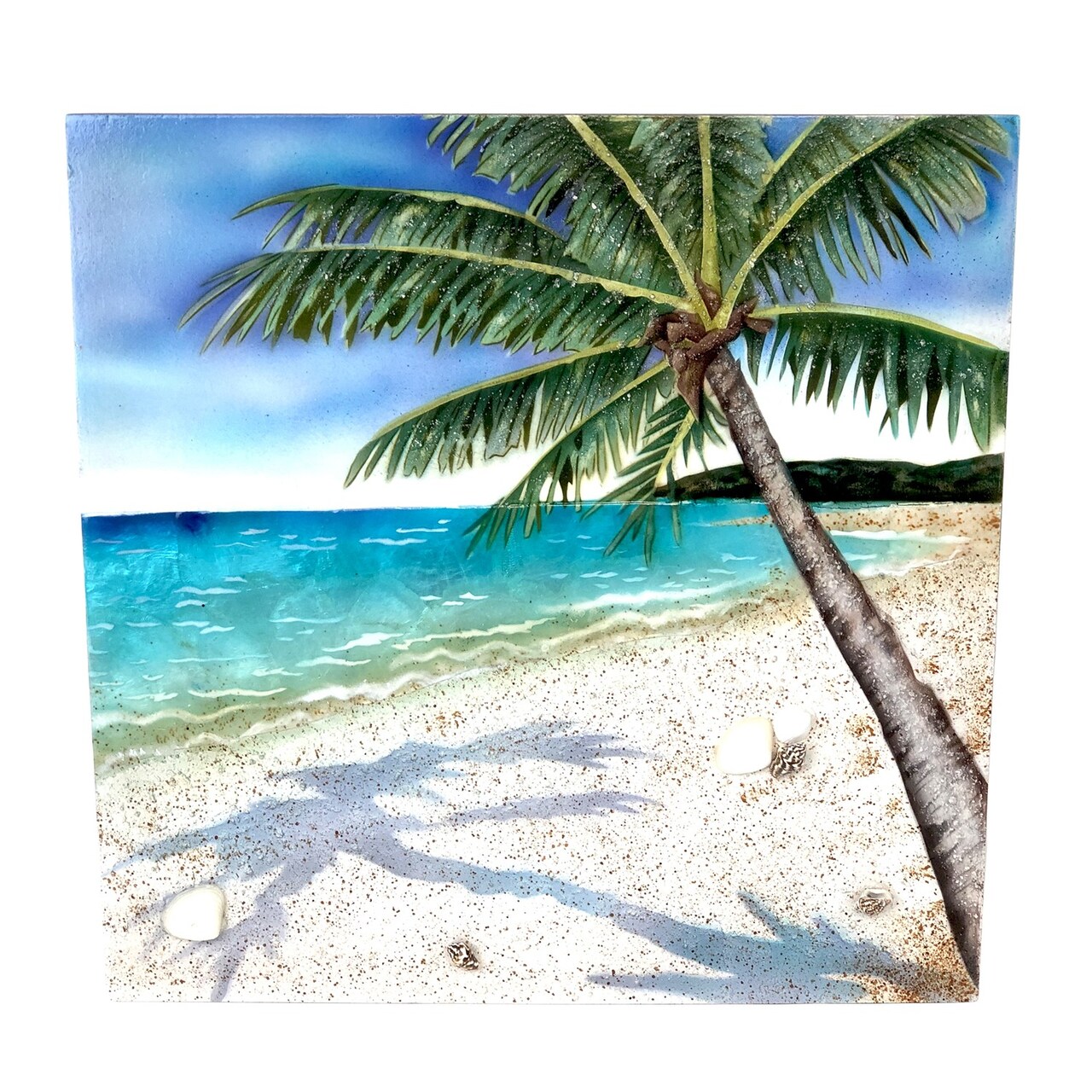 Capiz Palm Tree Scene Sign Wall Coastal Plaque Sign Wall Hanging Decor Decoration For The Beach 11 x 0.75 x 11 Inches.